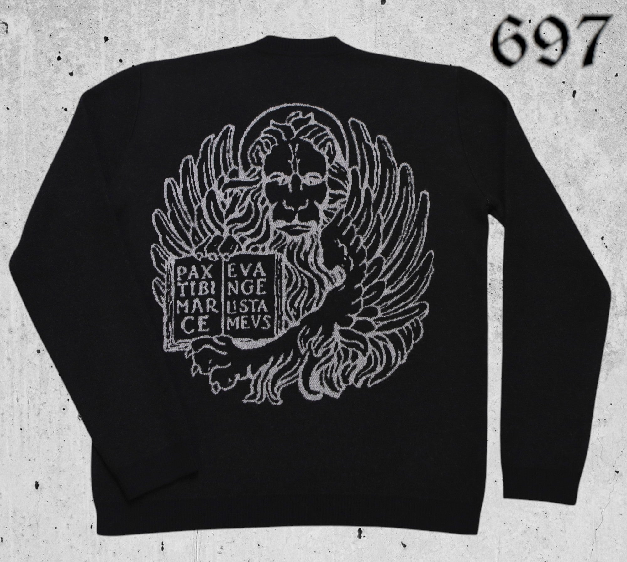 Maglione scollo V in lana con leone in moeca
