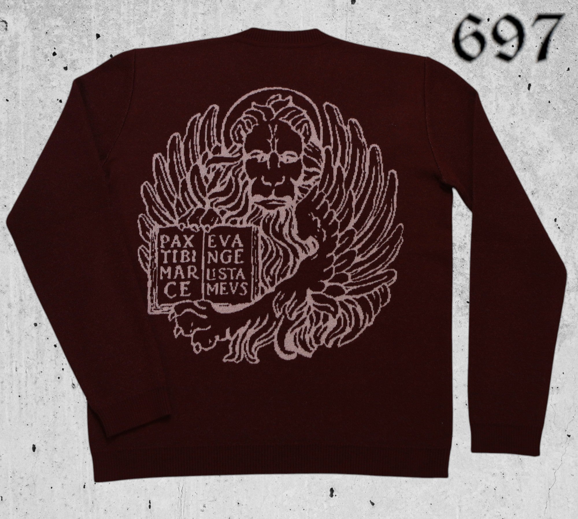 Maglione scollo V in lana con leone in moeca
