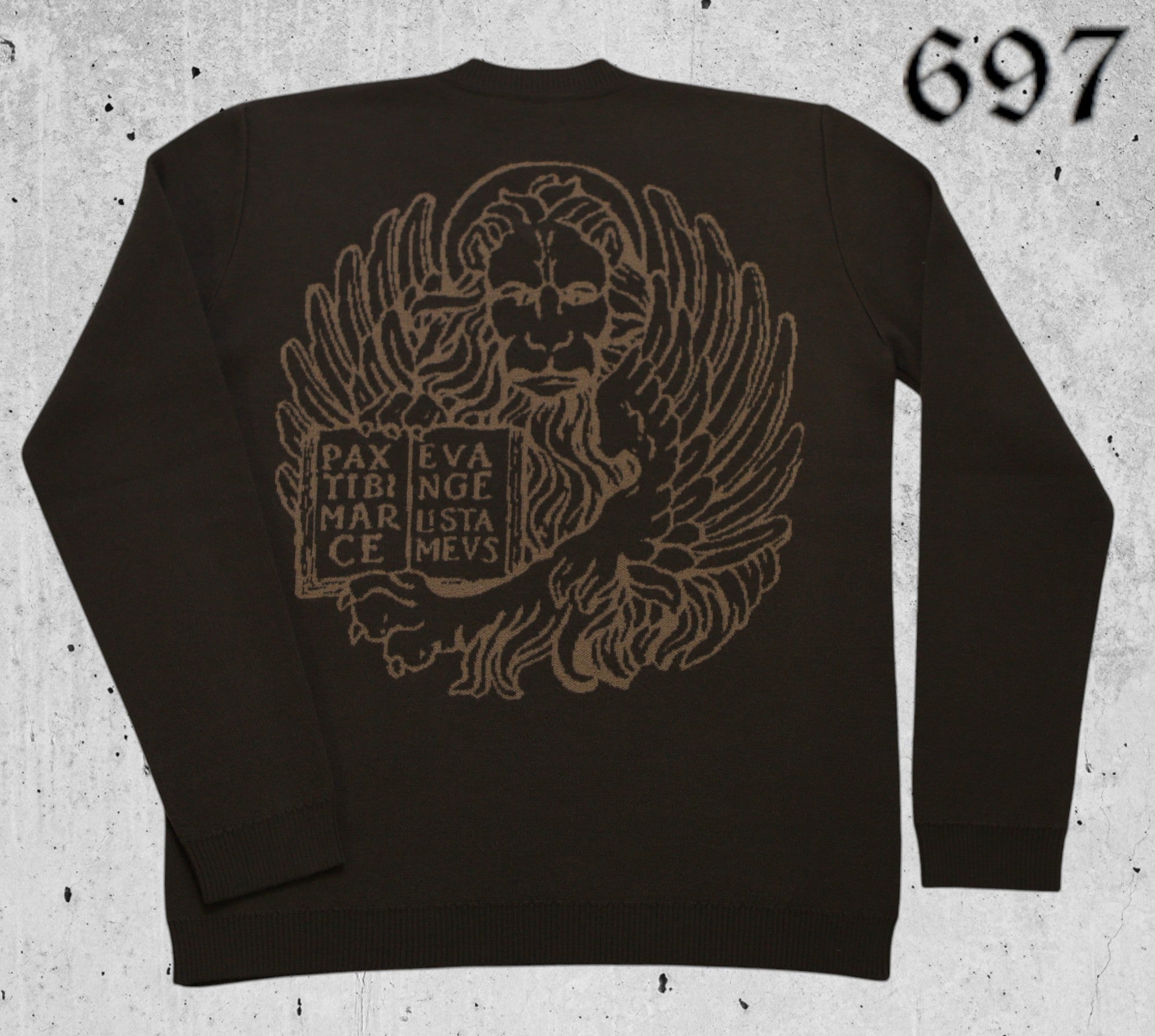 Maglione scollo V in lana con leone in moeca