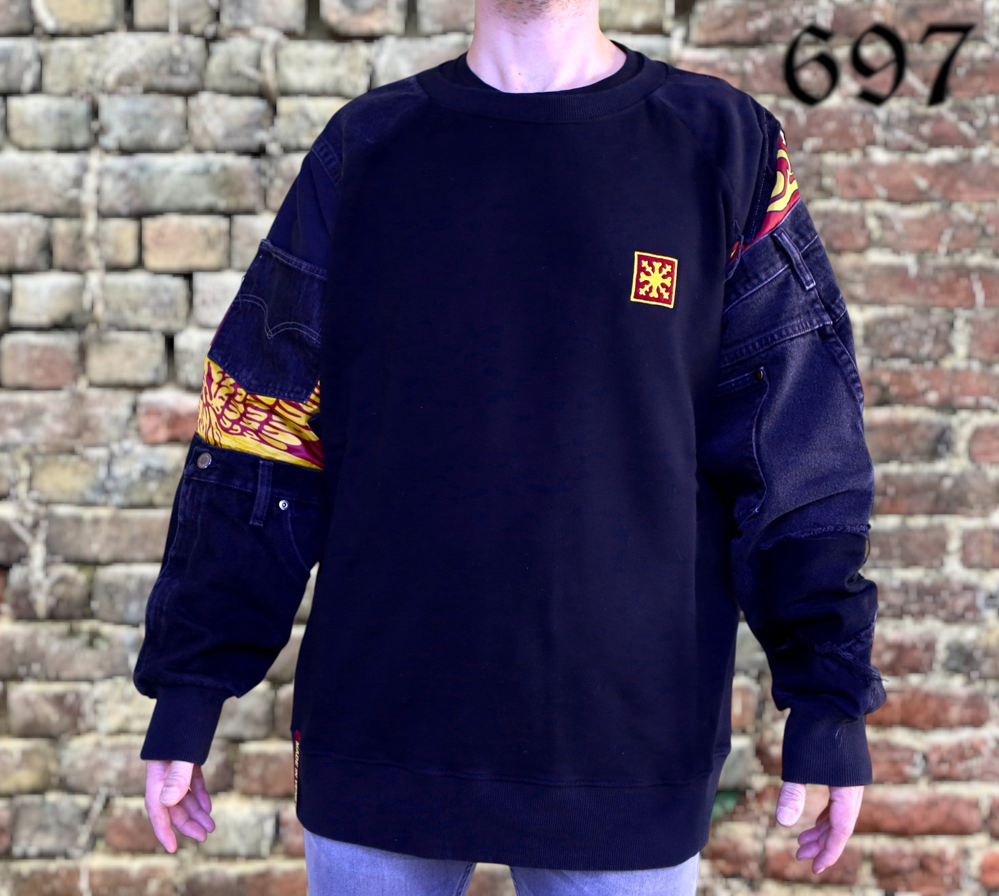 Felpa girocollo con inserti Jeans vintage nero
