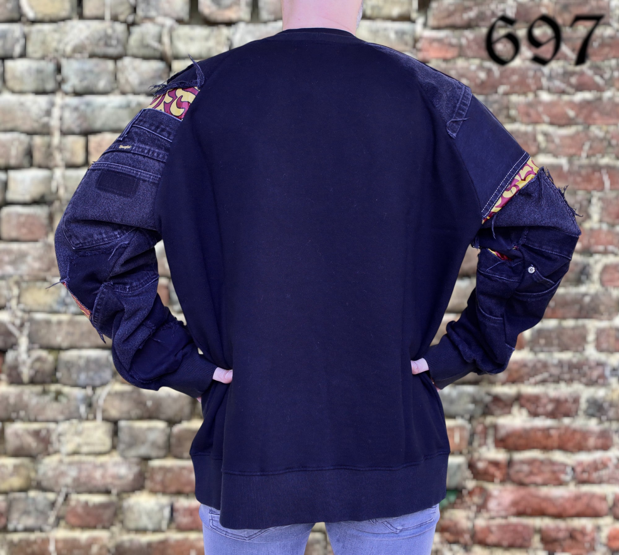 Felpa girocollo con inserti Jeans vintage nero