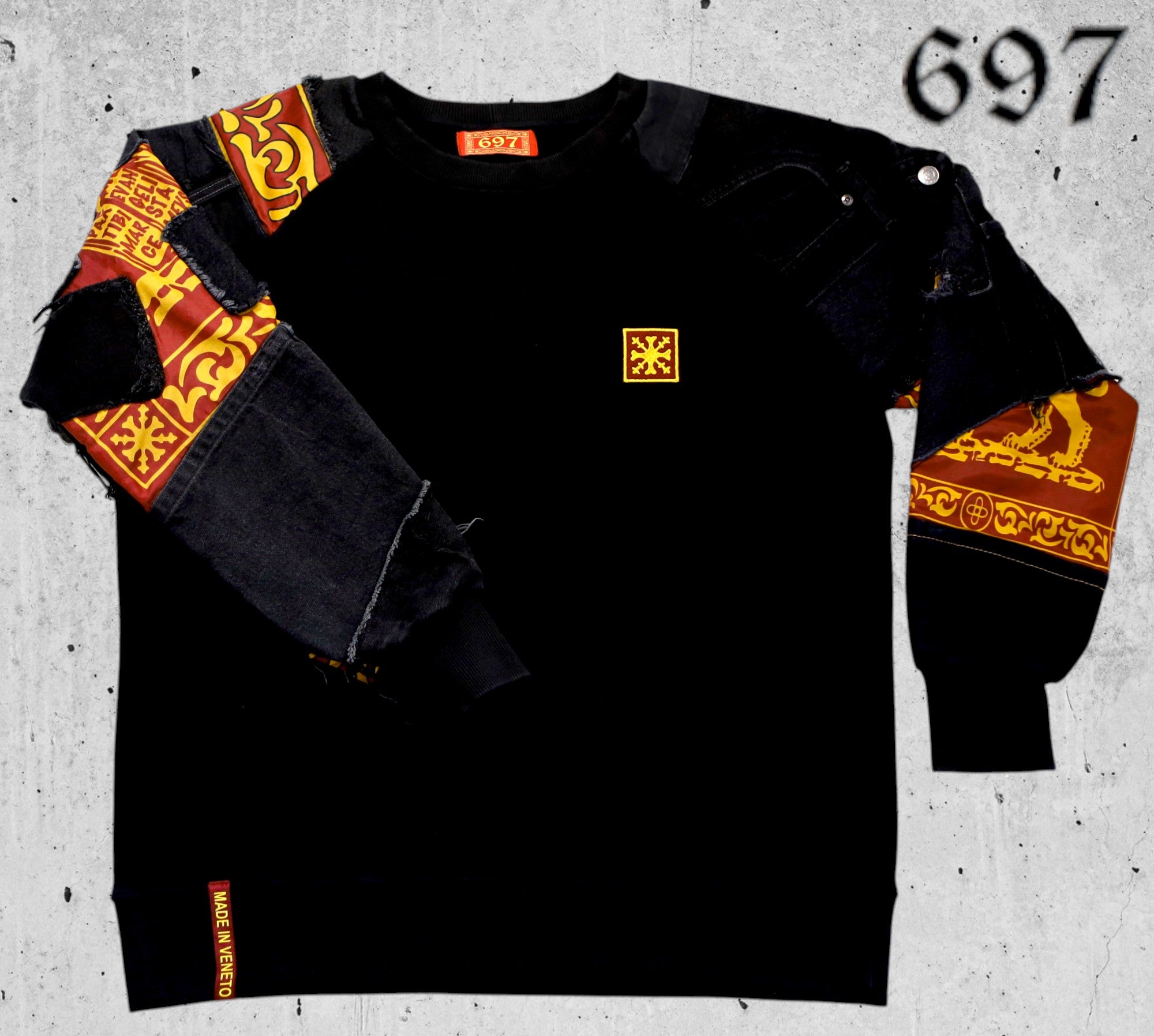Felpa girocollo con inserti Jeans vintage nero