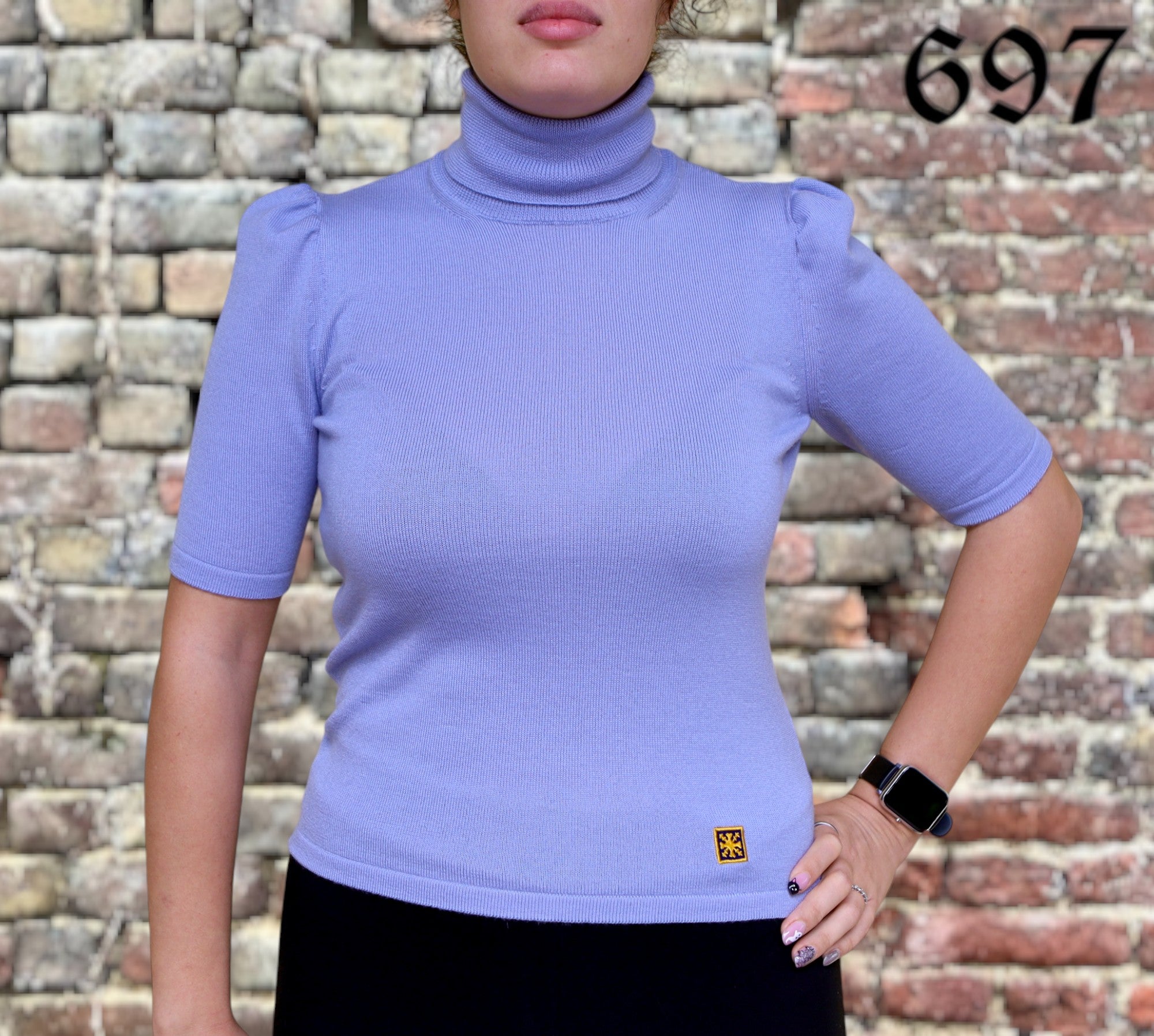 Dolcevita a manica corta in puro cashmere