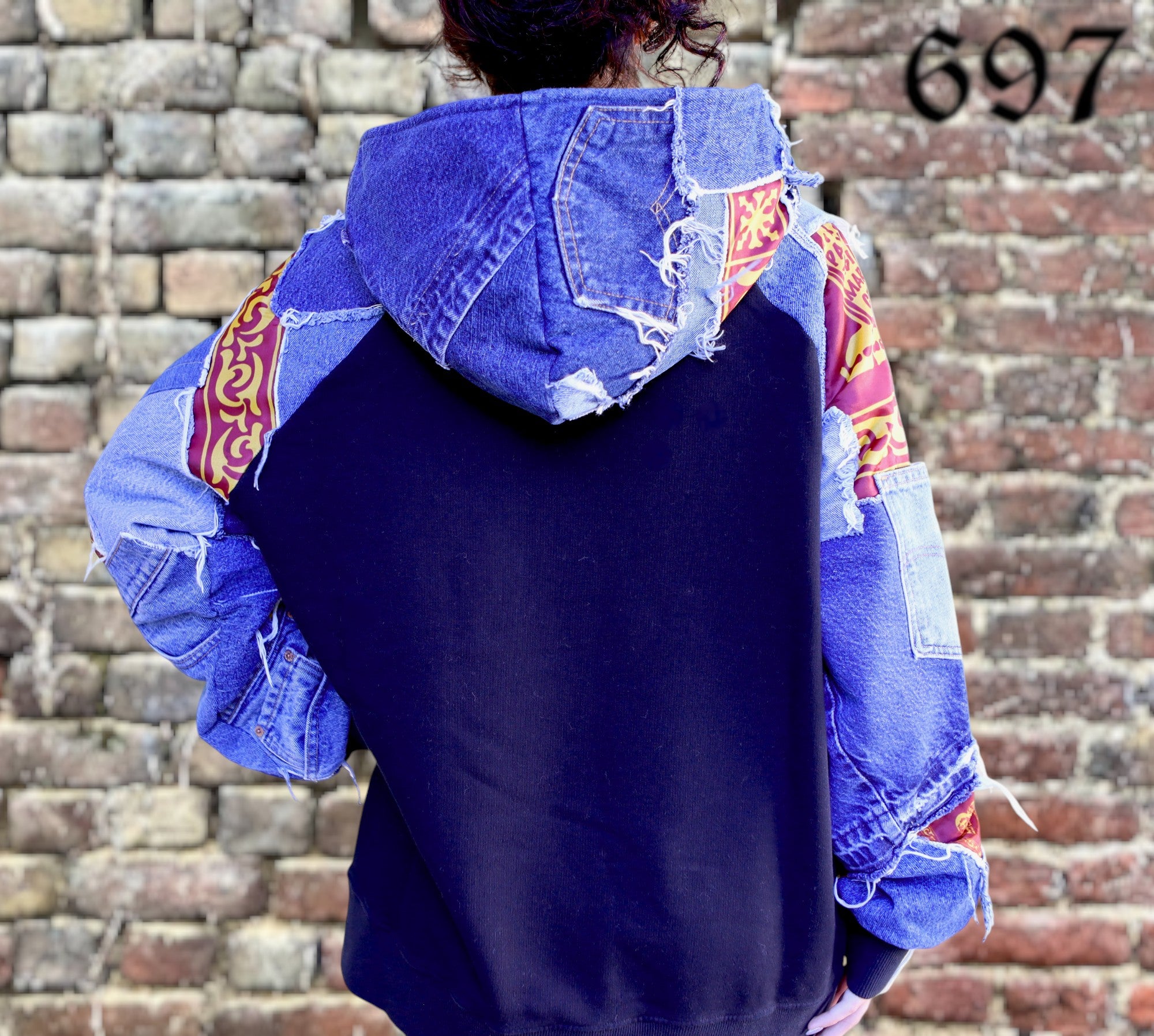 Felpa hoodie over con inserti Jeans vintage blu