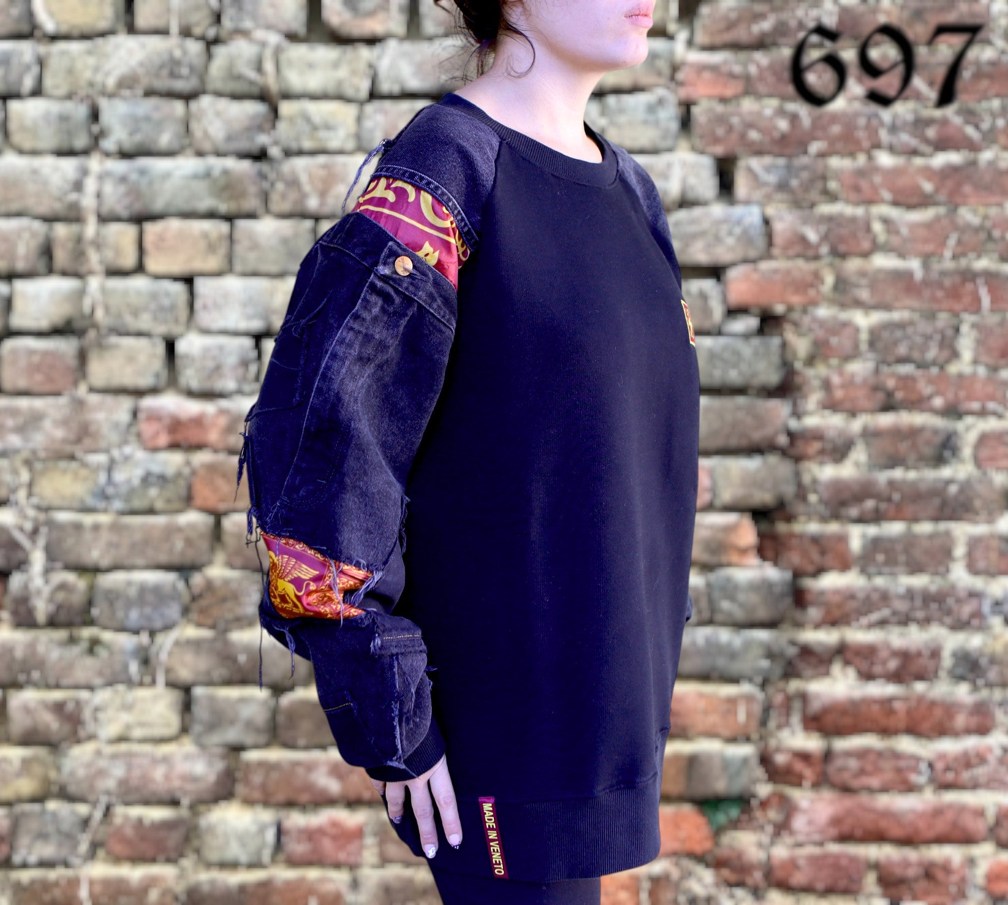 Felpa girocollo con inserti Jeans vintage nero