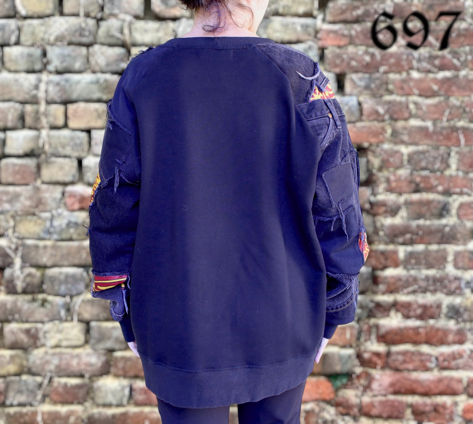 Felpa girocollo con inserti Jeans vintage nero