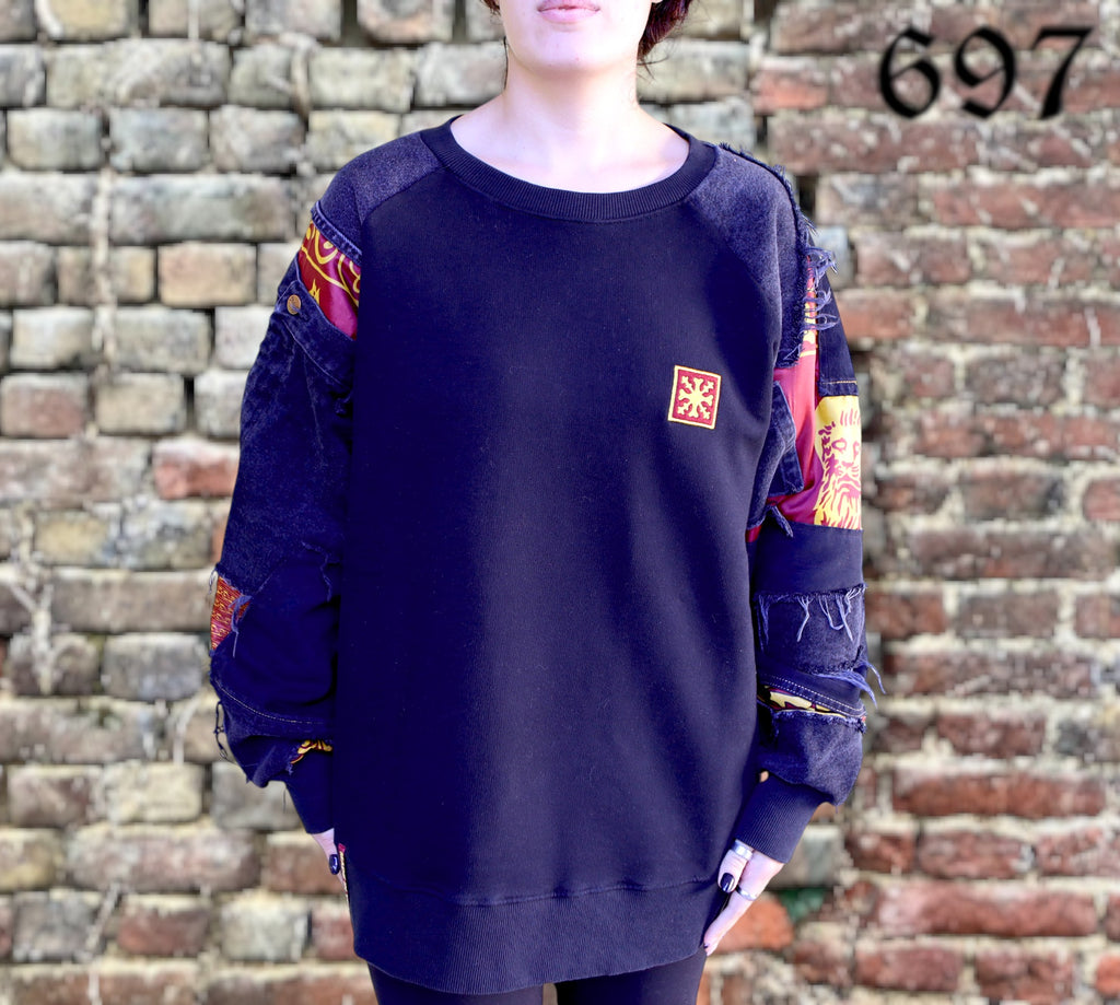 Felpa girocollo con inserti Jeans vintage nero