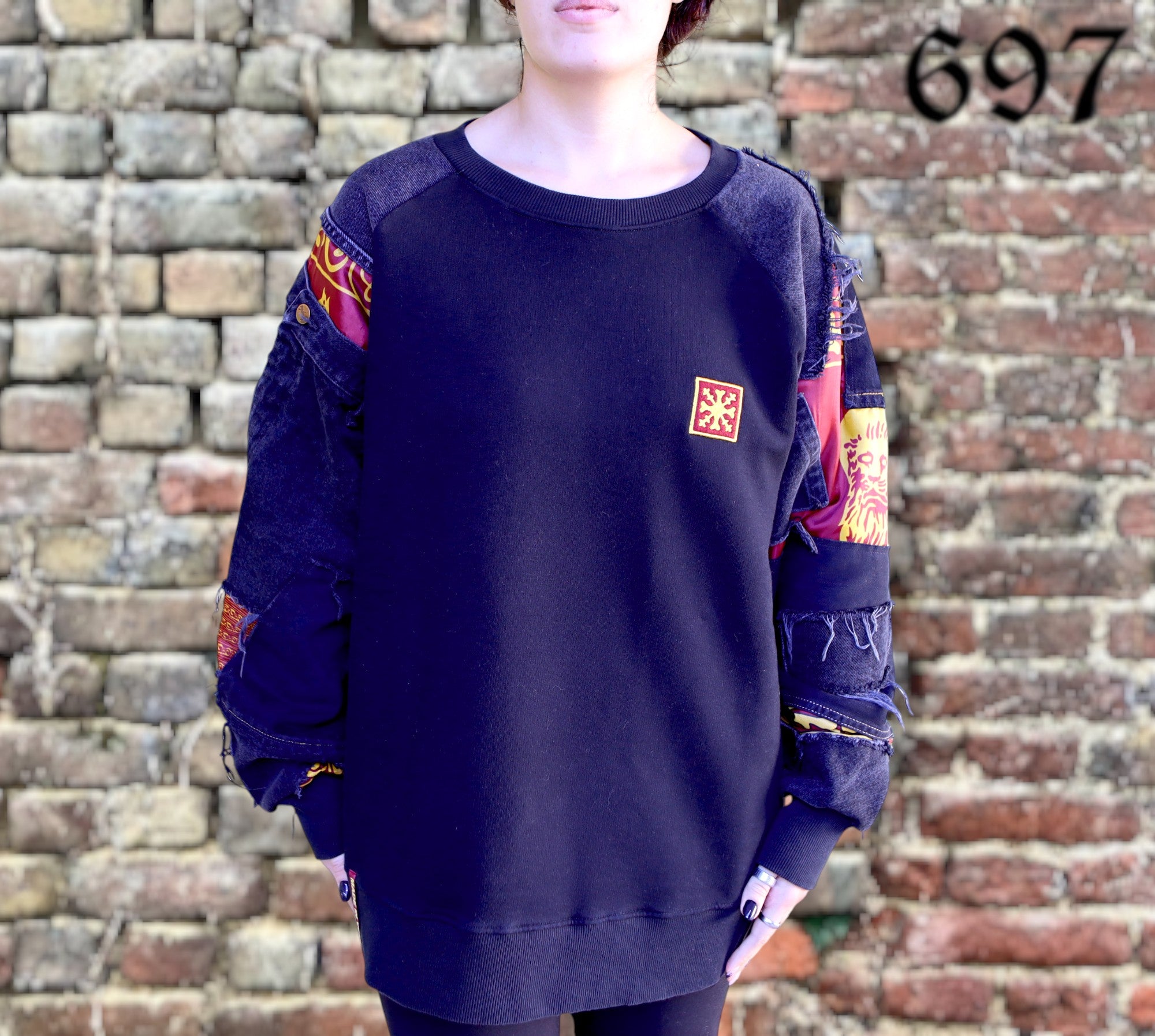 Felpa girocollo con inserti Jeans vintage nero