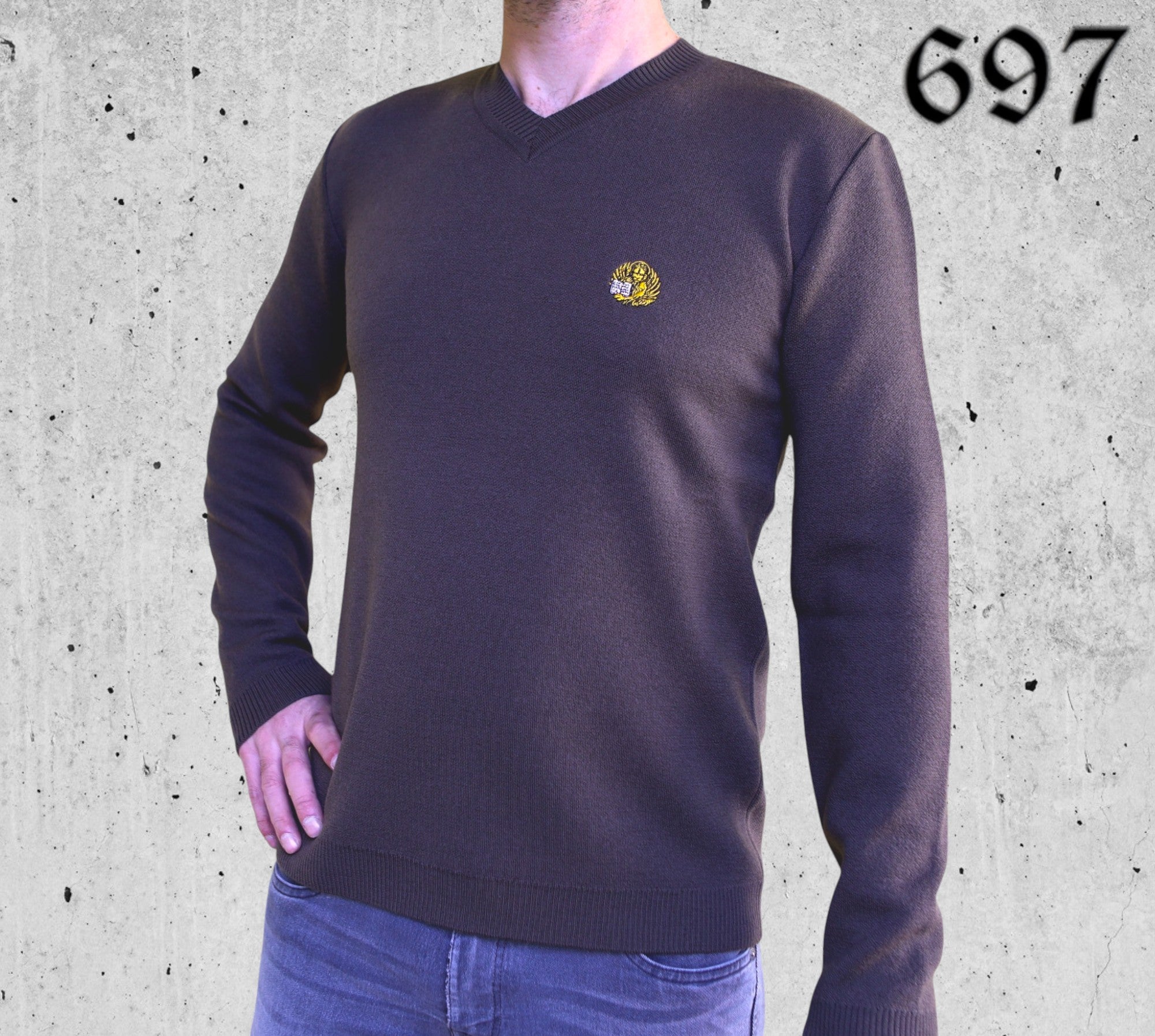 Maglione Scollo V in Lana con Leone in Moeca