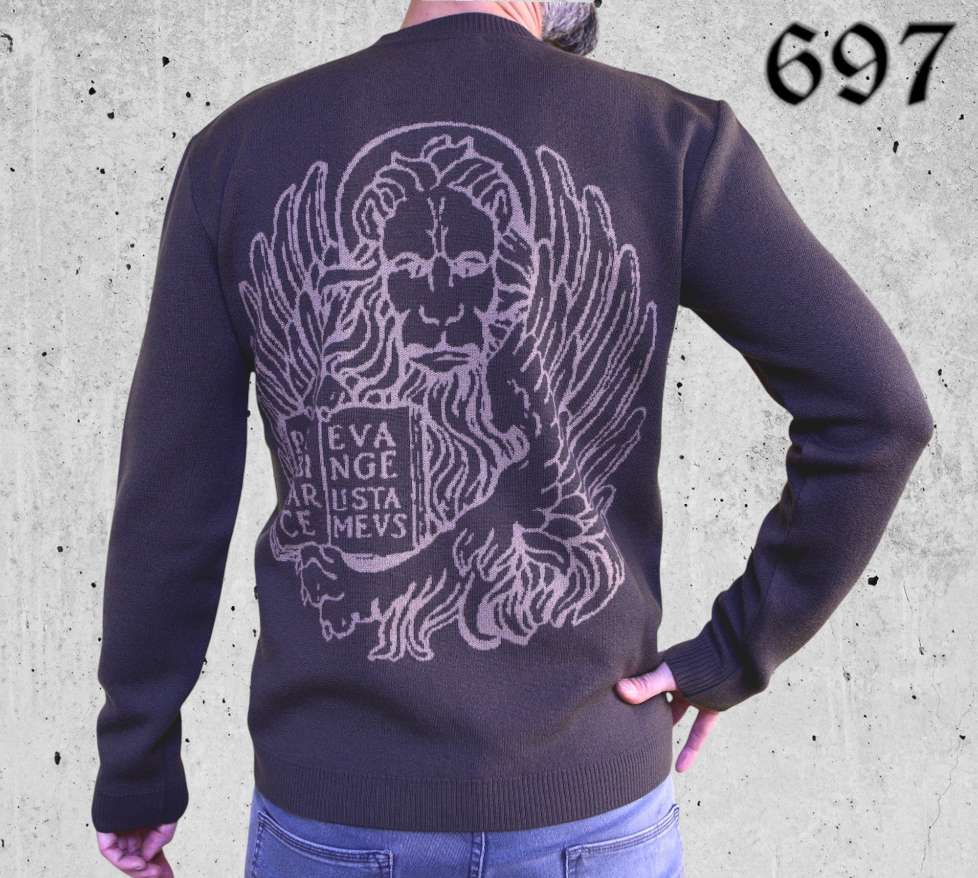 Maglione Scollo V in Lana con Leone in Moeca