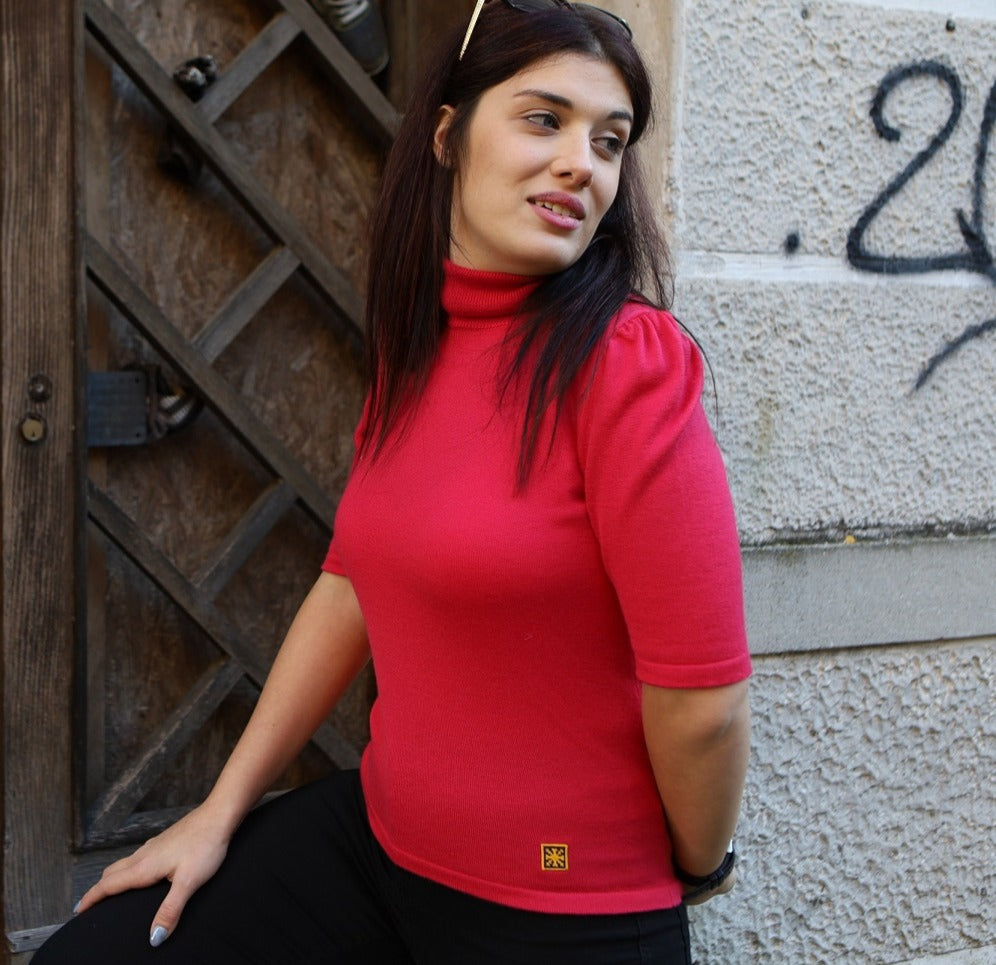 Dolcevita a Manica Corta in Puro Cashmere